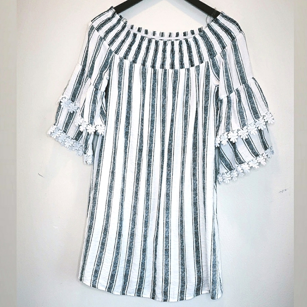 Altar'd state striped off the shoulder dress